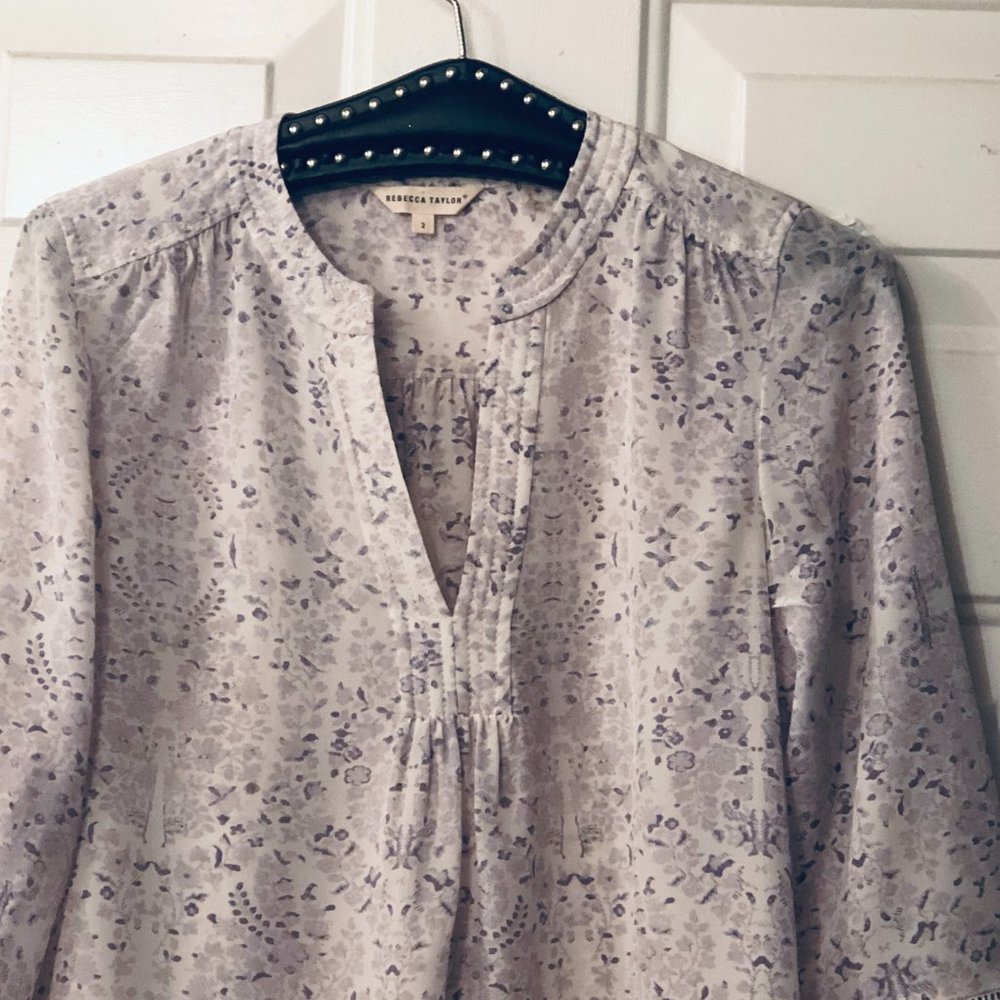 Rebecca Taylor Lavender Floral Blouse - Picture 2 of 13